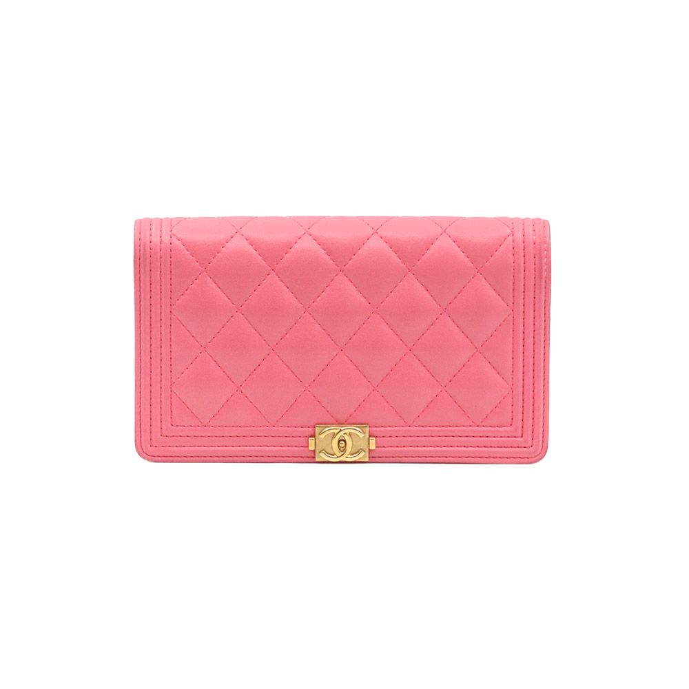 CHANEL Pink Lambskin Boy Long Flap Wallet (Size 22) / A80285
