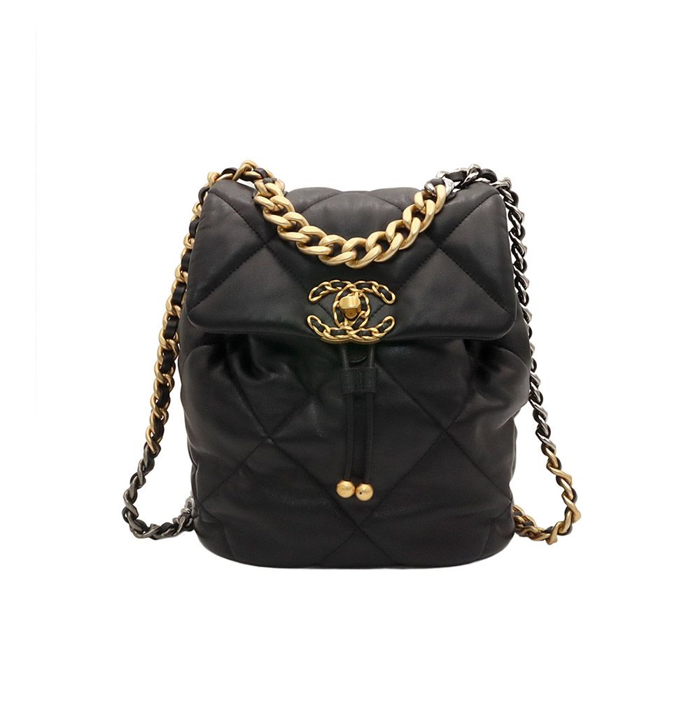 CHANEL Black Lambskin 19 Chain Backpack with Embedded Chip (AS4223)