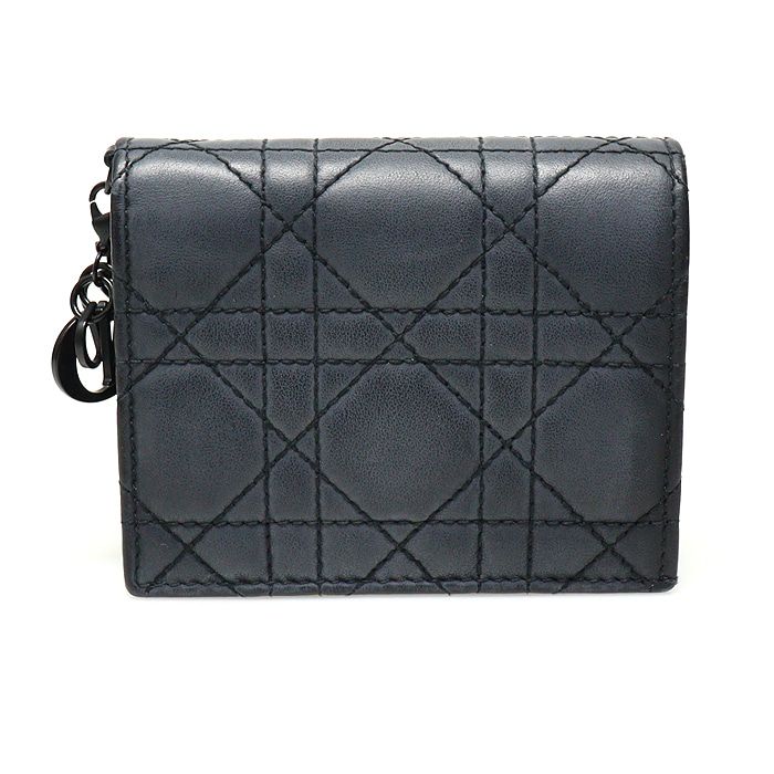 Dior Black Ultra Matte Kana Ju Calfskin Lady Mini Wallet / S0178SLOI
