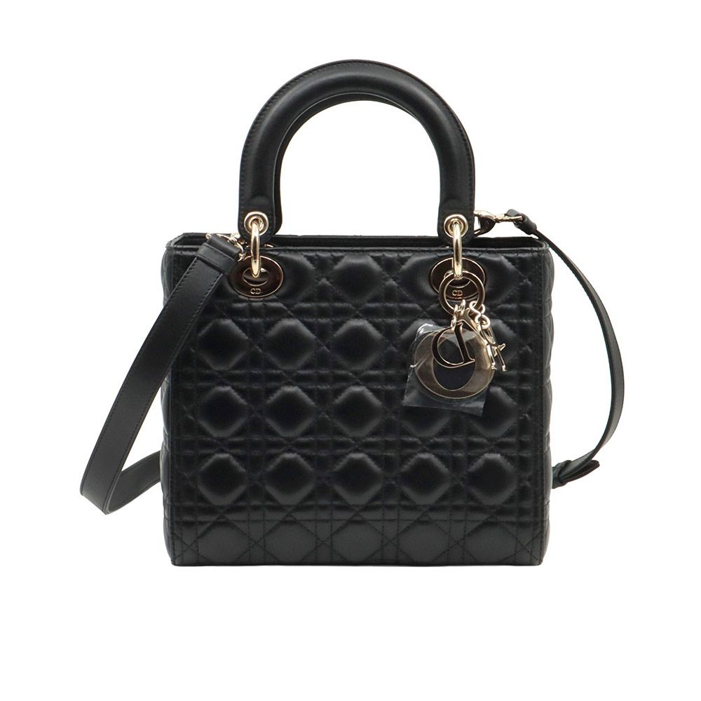 Dior Black Cannage Lambskin Lady Medium 2WAY Bag / M0565ONGE
