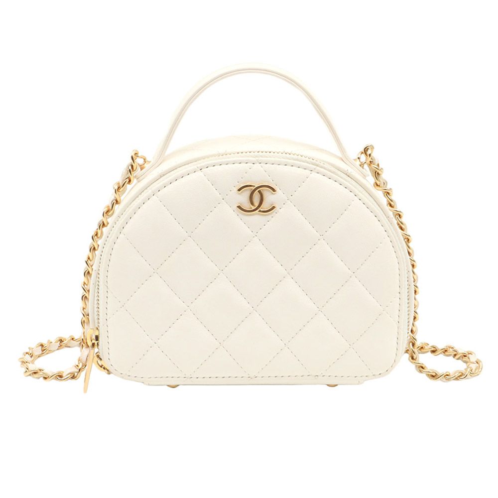 CHANEL Ramskin Calfskin Half-Moon Mini Vanity Top Handle 2WAY Bag with CC Logo - Internal Chip / AP3087