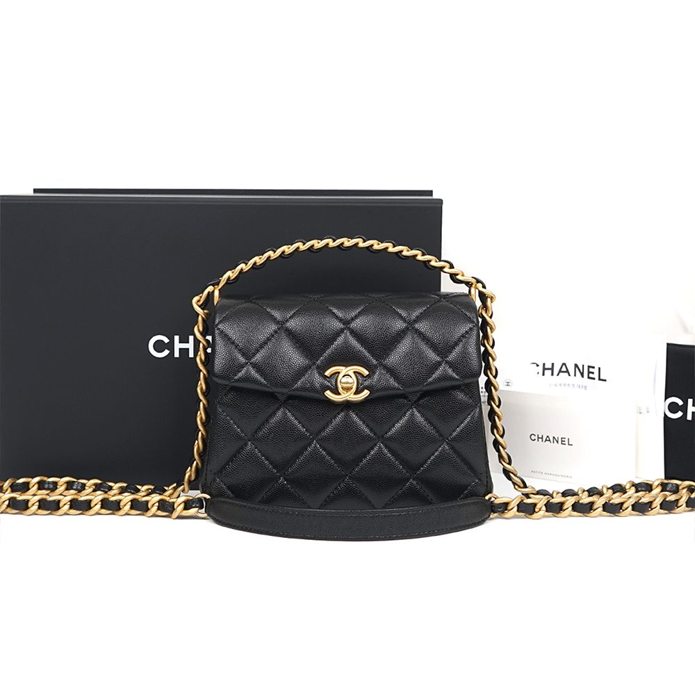 CHANEL Caviar Top Handle Chain Flap Bag AS4472