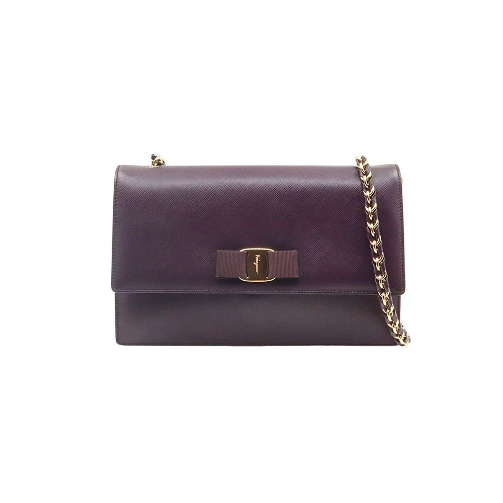 Salvatore Ferragamo Purple & Beige Two-tone Saffiano Leather Chain Shoulder Bag / 21 E480