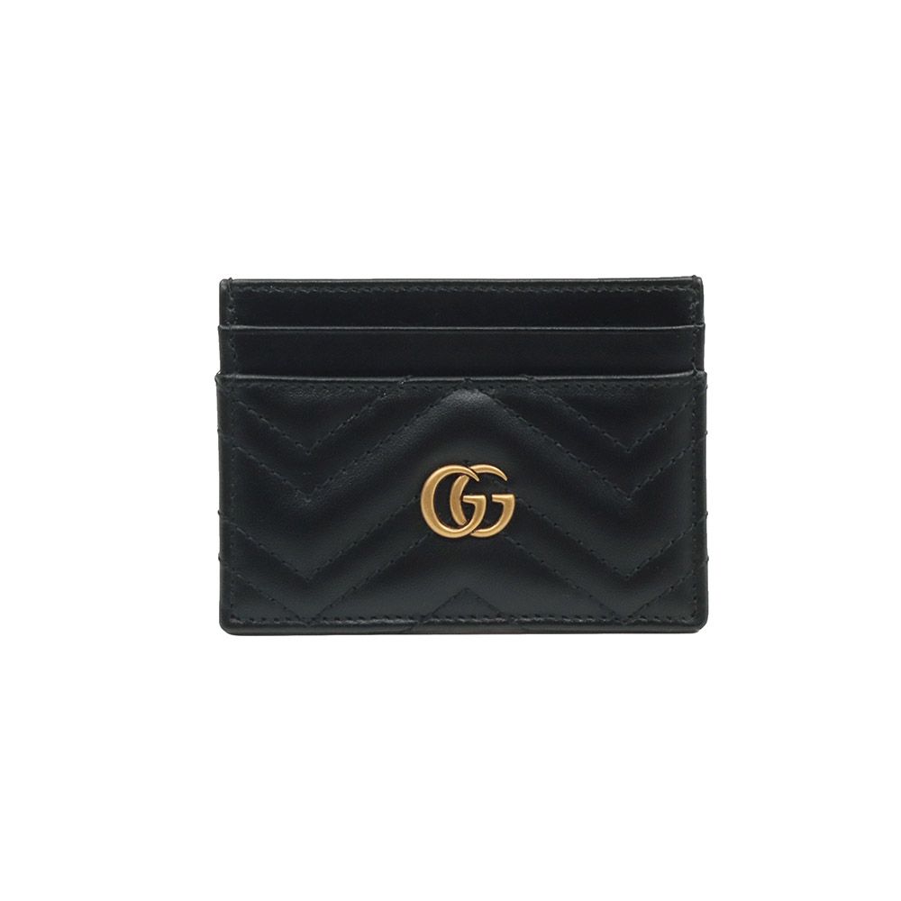 Gucci Black Matelass Chevron Leather Embellished GG Marmont Card Wallet / 443127
