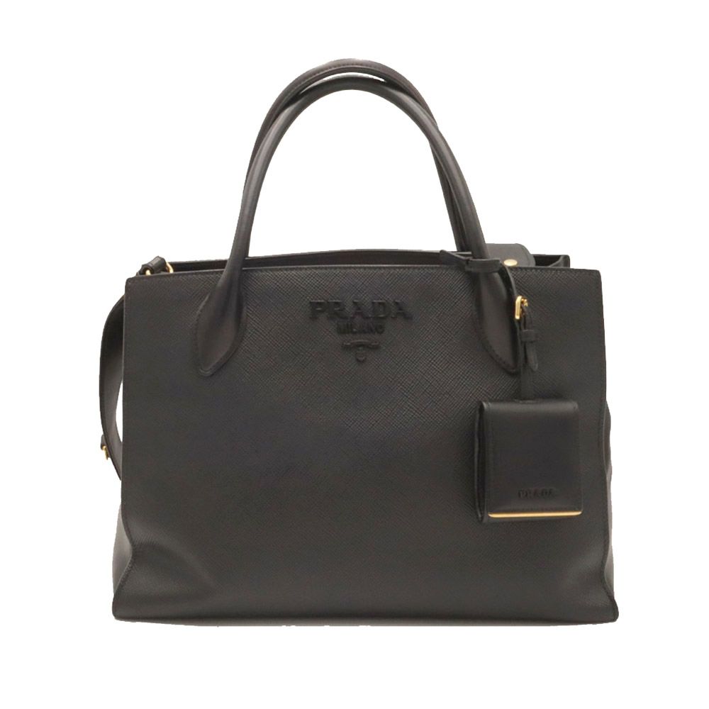 Prada Black Saffiano Monochrome Top Handle 2WAY Bag / 1BA155