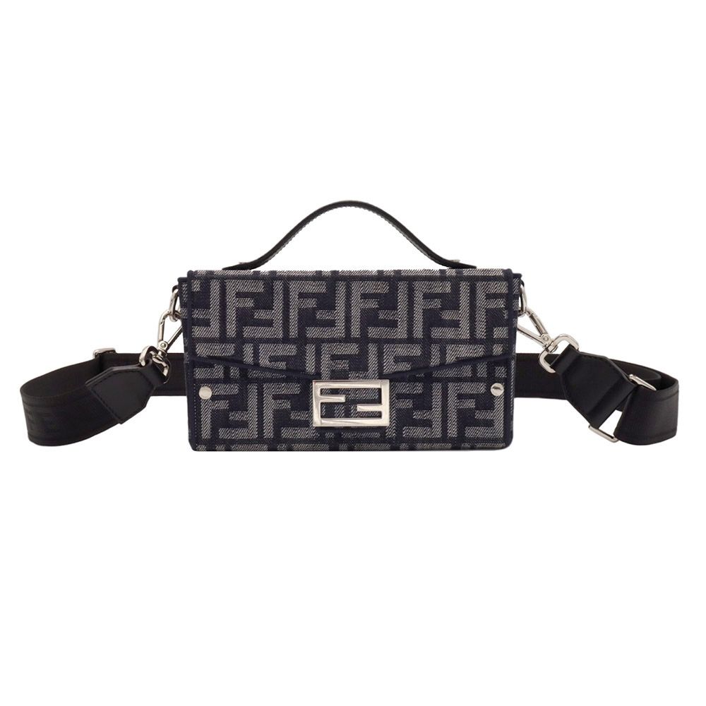 Fendi Dark Blue FF Jacquard Soft Trunk Baguette Crossbody / 7VA565