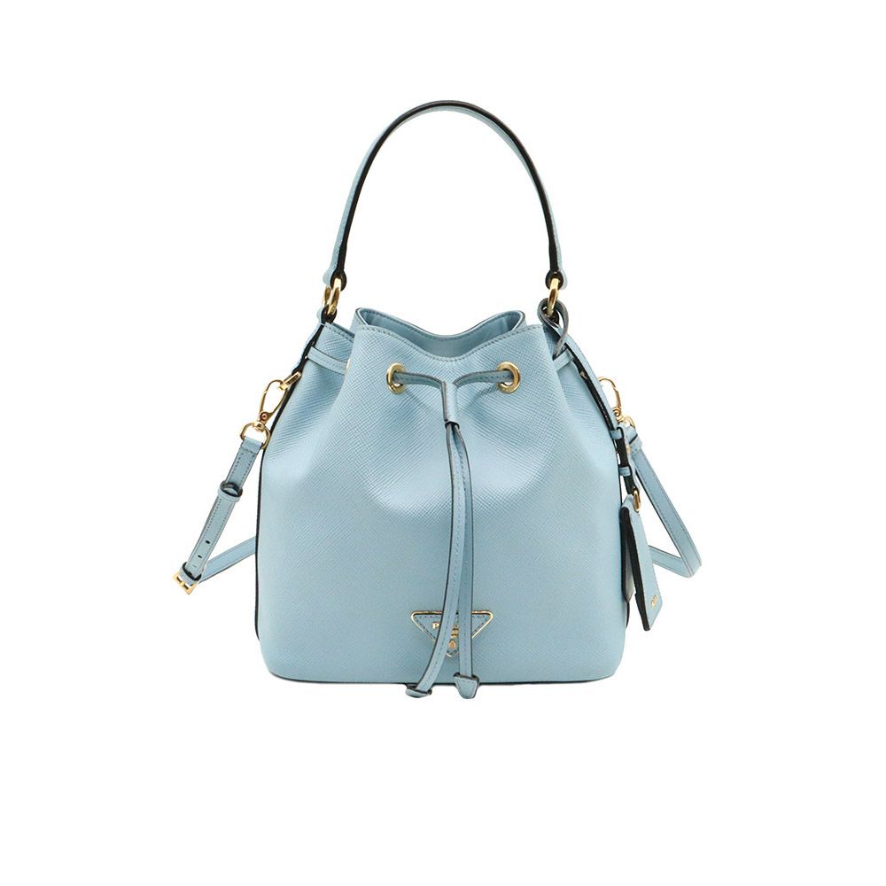 Prada Triangle Logo Bucket Bag 2WAY - Sky Blue Safiano Quercus Gold Trim / 1BE032