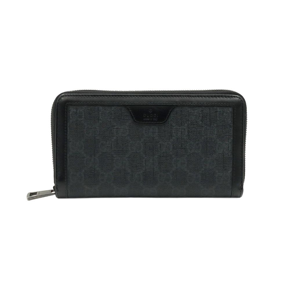 Gucci Black Leather Straw Around Zip Wallet / 322147