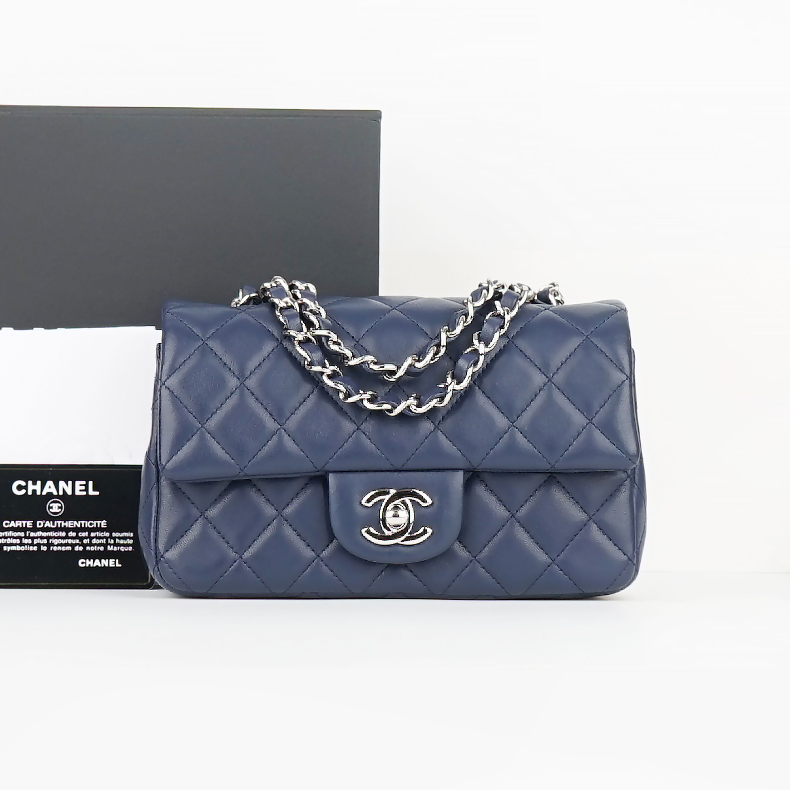 CHANEL Classic Mini Flap Chain Bag Navy 29th A69900