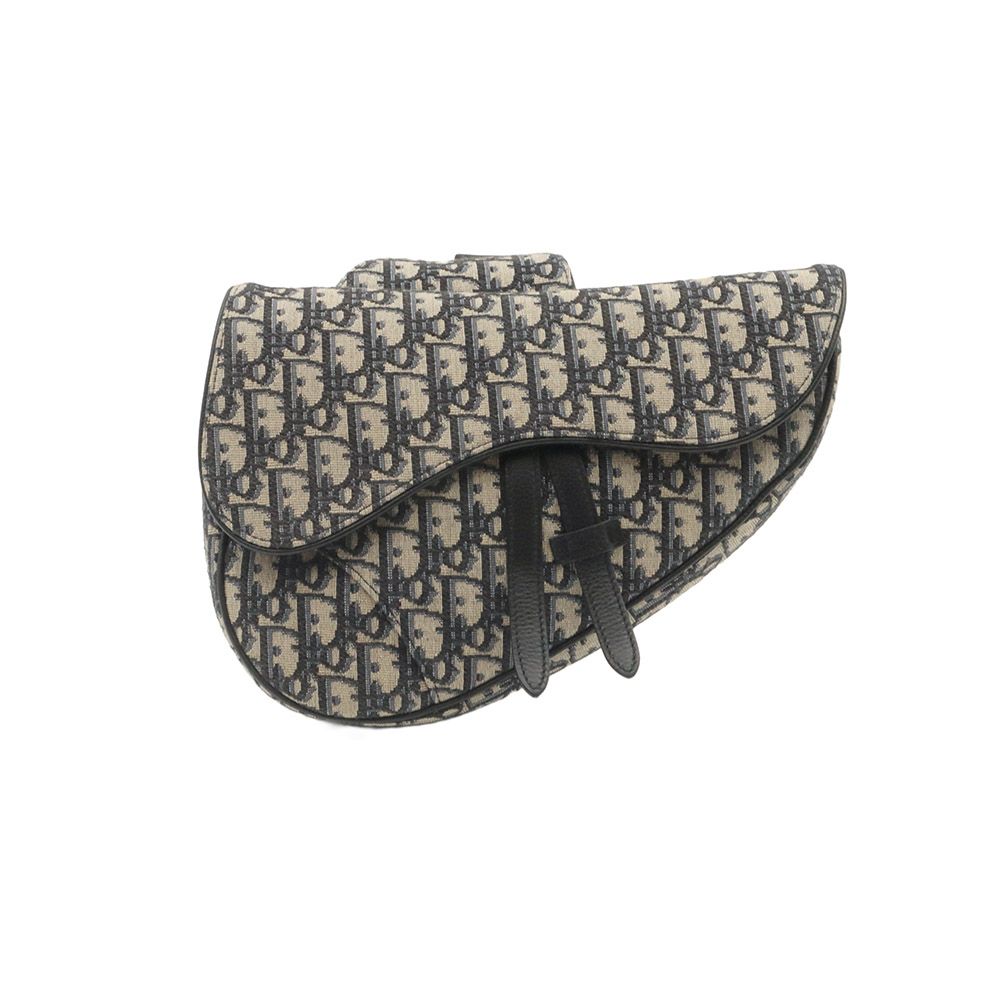Dior Beige & Black Oblique Jacquard Saddle Flap Crossbody Bag / 1ADPO093YKY_H28E