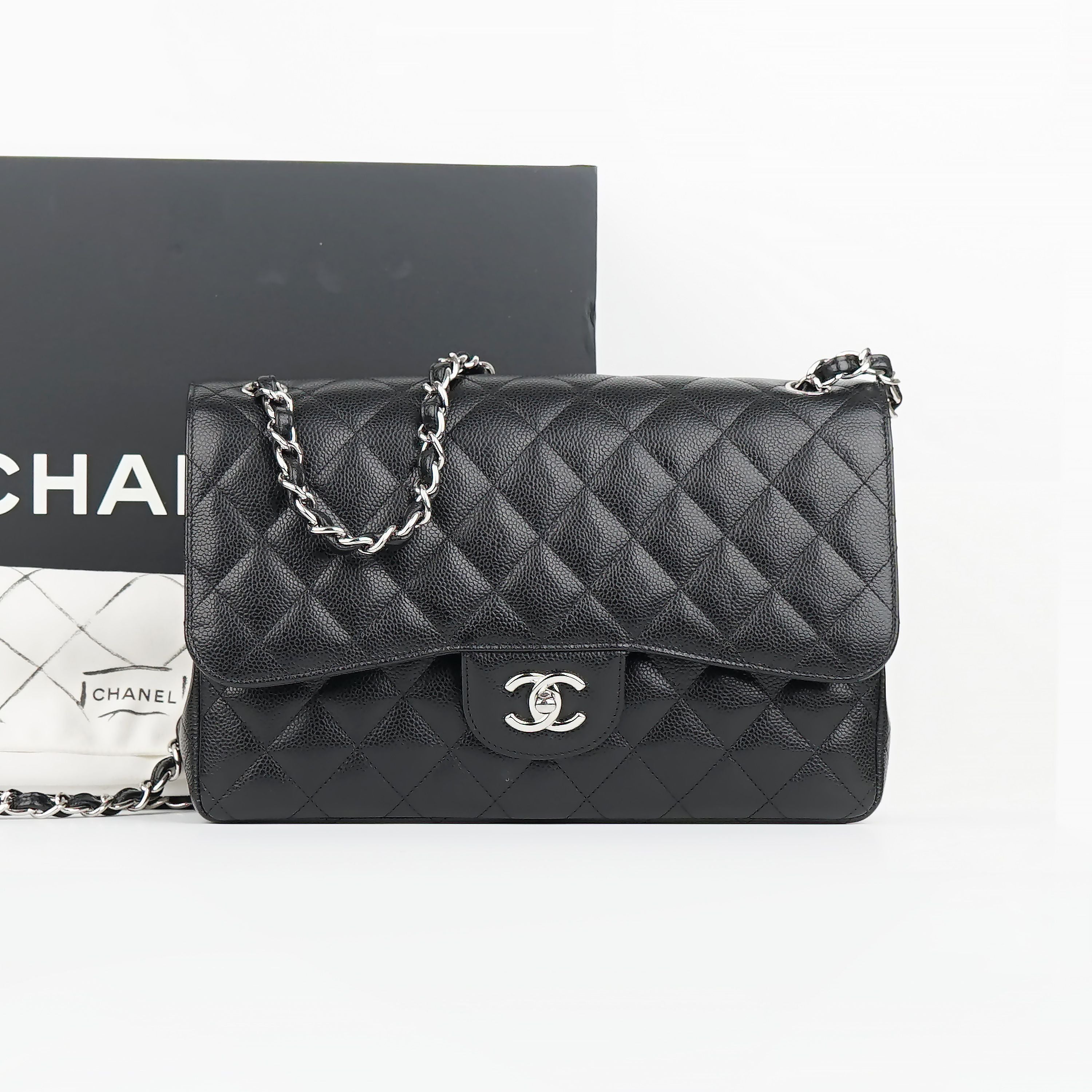 CHANEL Classic Caviar Black Beige Large 18 Series A58600