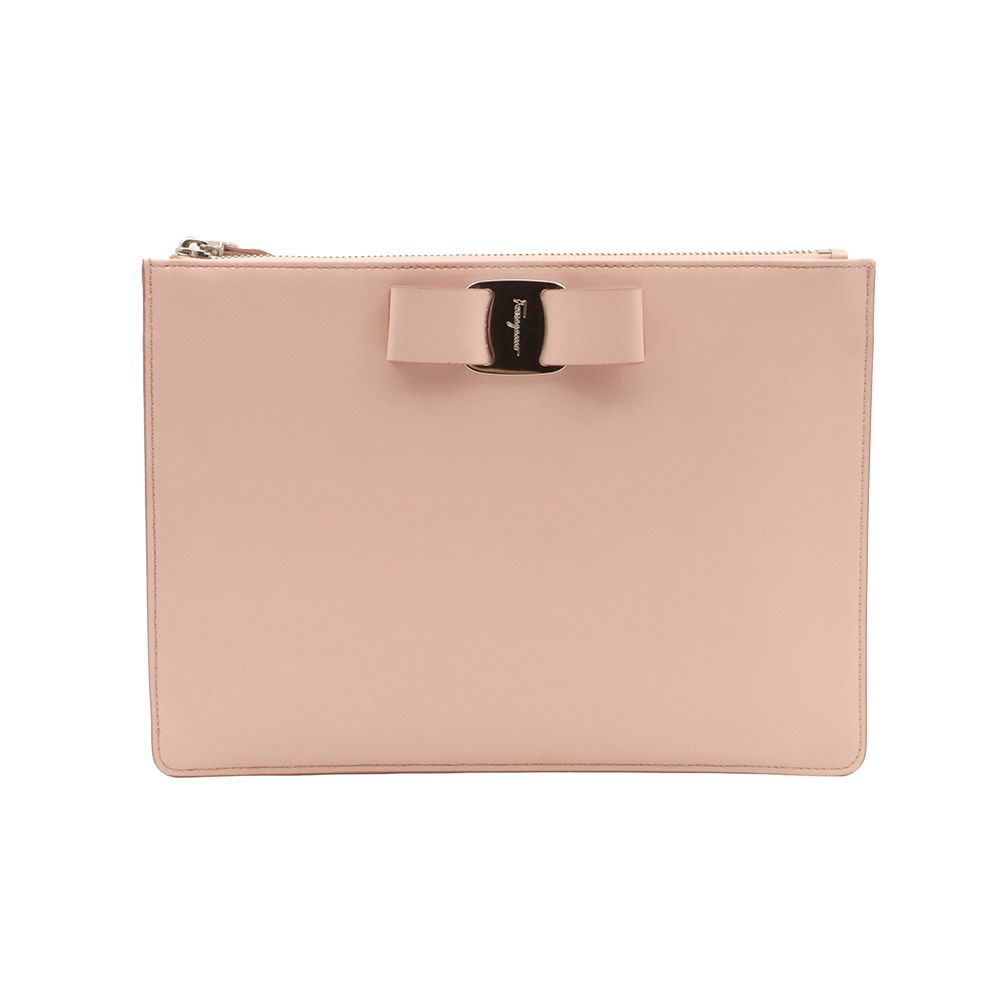 Salvatore Ferragamo Baby Pink Calfskin Bow Handstrap Clutch / 22 D547