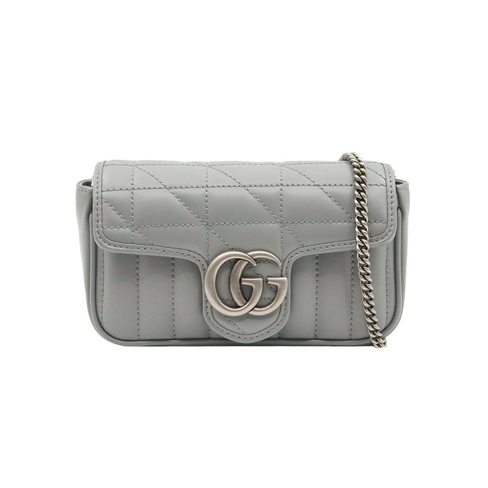Gucci Gray Matelass Chevron GG Mamont Super Mini Chain Crossbody / 476433