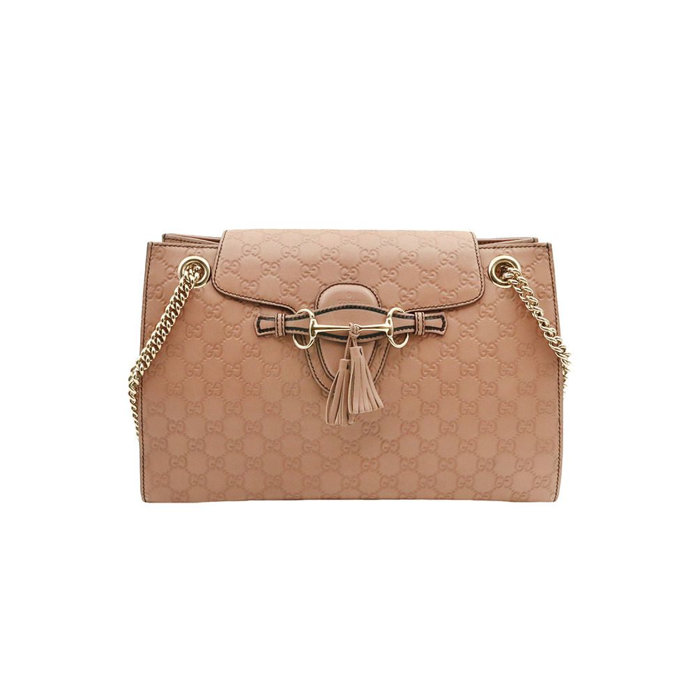 Gucci Antique Rose GG Shima Leather Gold Horsebit Tassel Emily Shoulder Bag / 295403