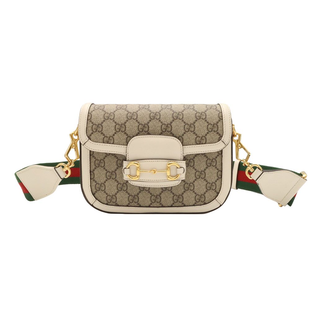 Gucci White GG Supreme Canvas Leather Horsebit 1955 WEB Mini Crossbody 2WAY / 658574