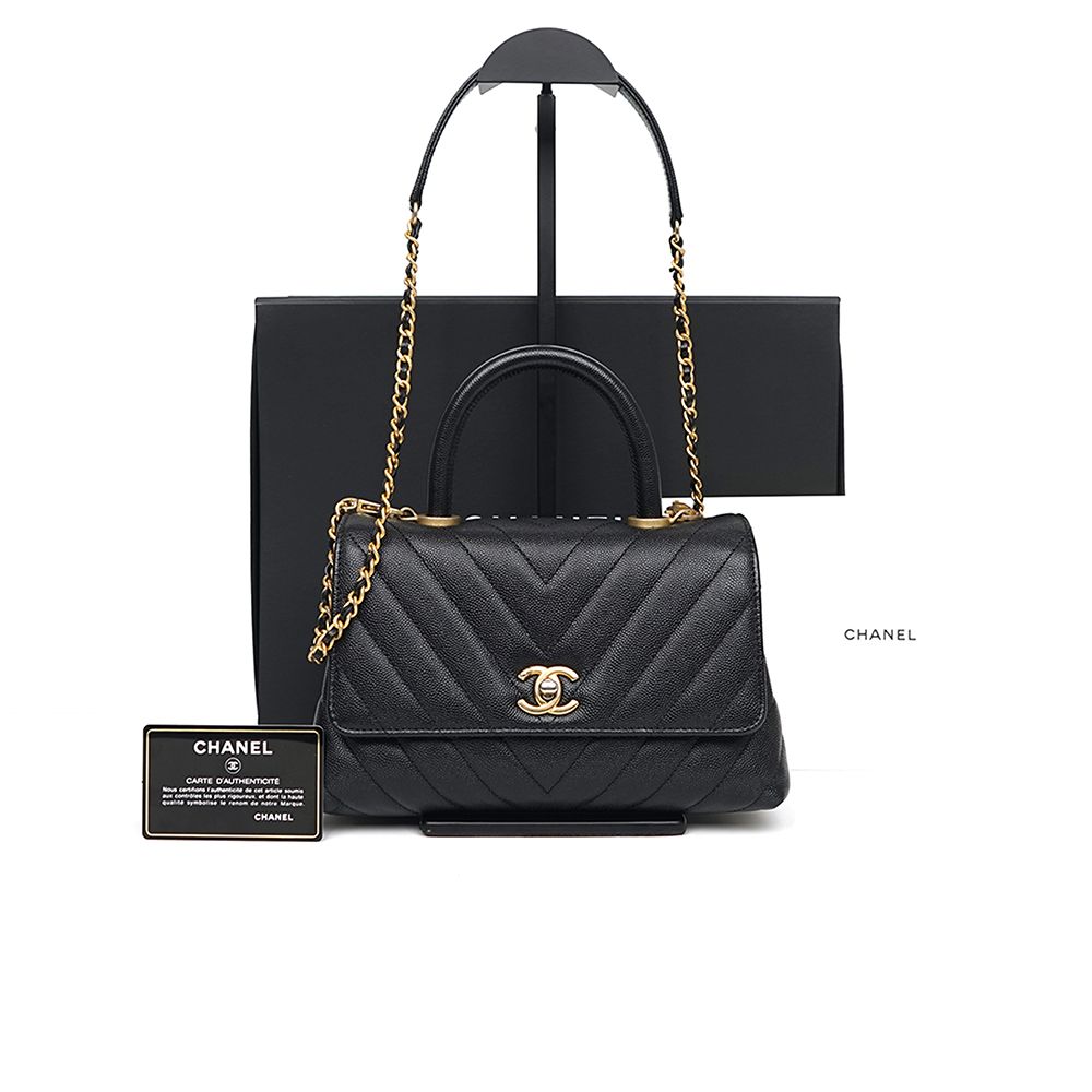 CHANEL Coco Handle Caviar Chevron Black Small 27th