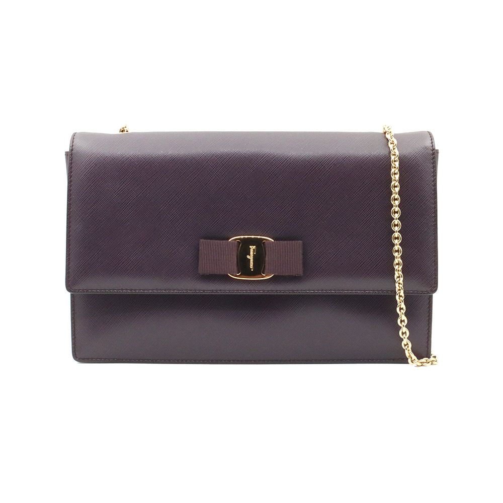Salvatore Ferragamo Deep Purple Saffiano Chain Genie Crossbody Bag 21 D855
