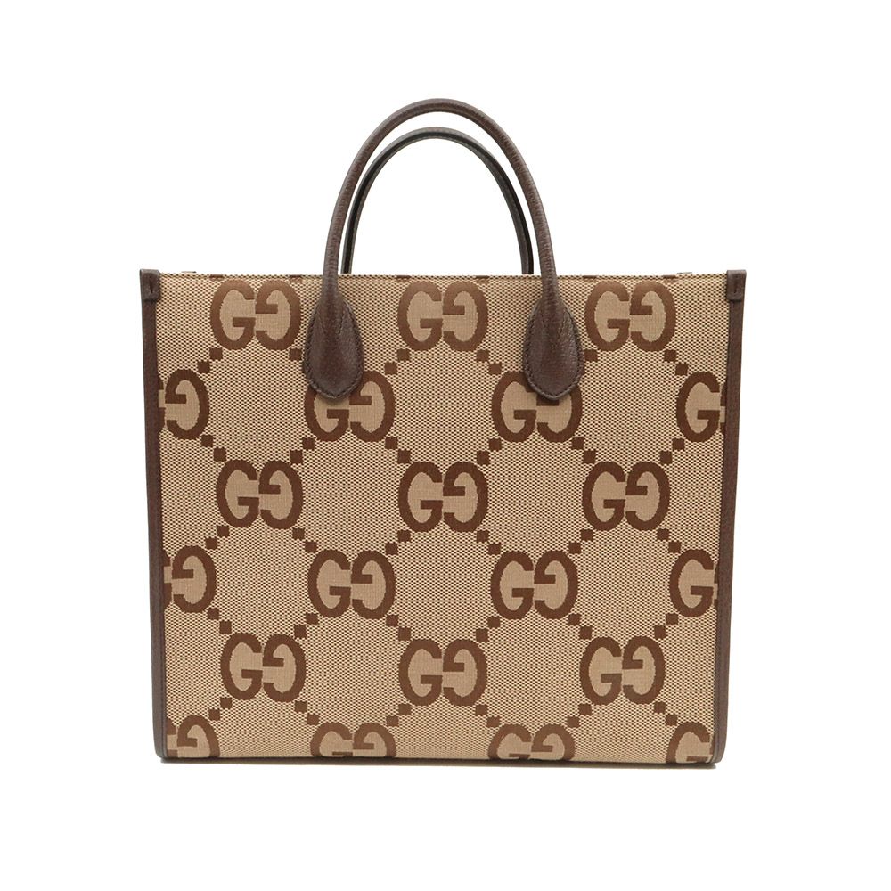 Gucci Brown Leather GG Canvas Jumbo Top Handle 2WAY (SKU: 678839)