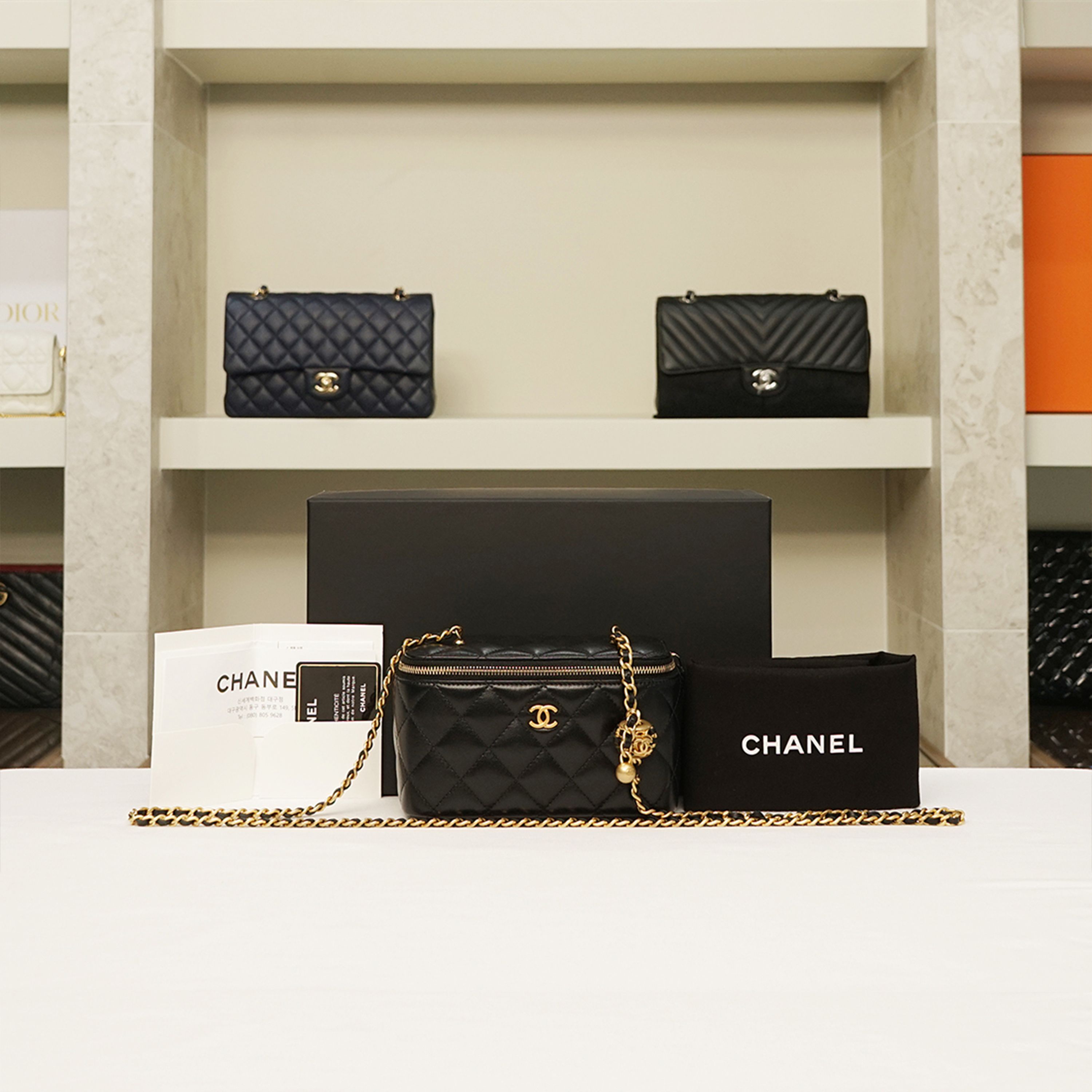 CHANEL Black Gold Ball Vanity Rectangular with 31st Number AP2303
