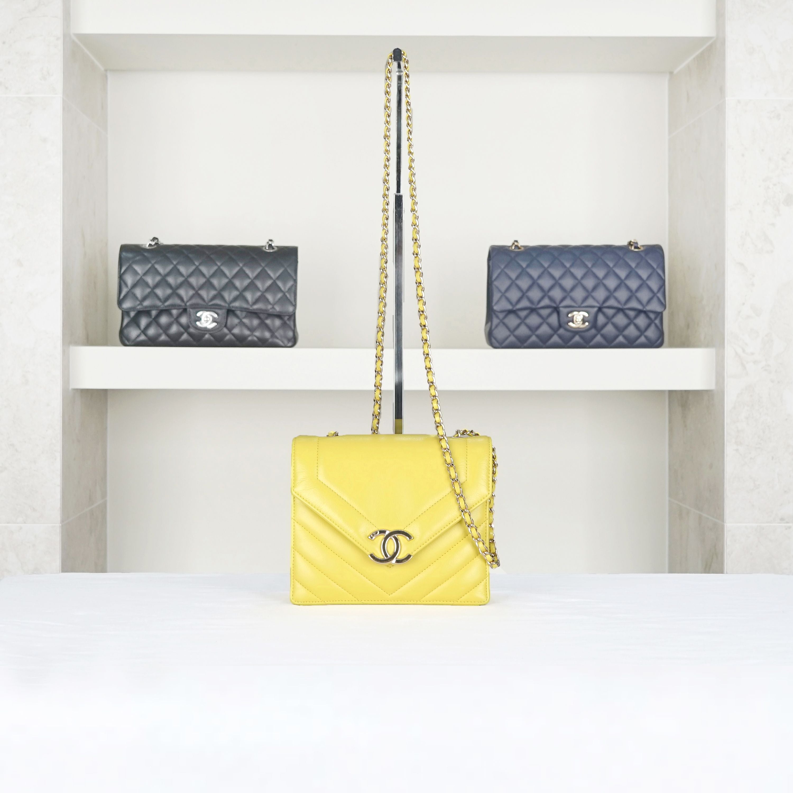 CHANEL Chevron Envelope Flap Mini Chain Bag 27th Series AS0024