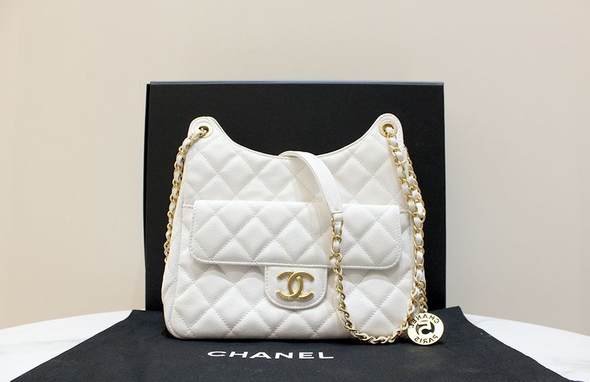 CHANEL Caviar Season Hobo Bag Medium Chain Shoulder Crossbag AS3690 [MINT]