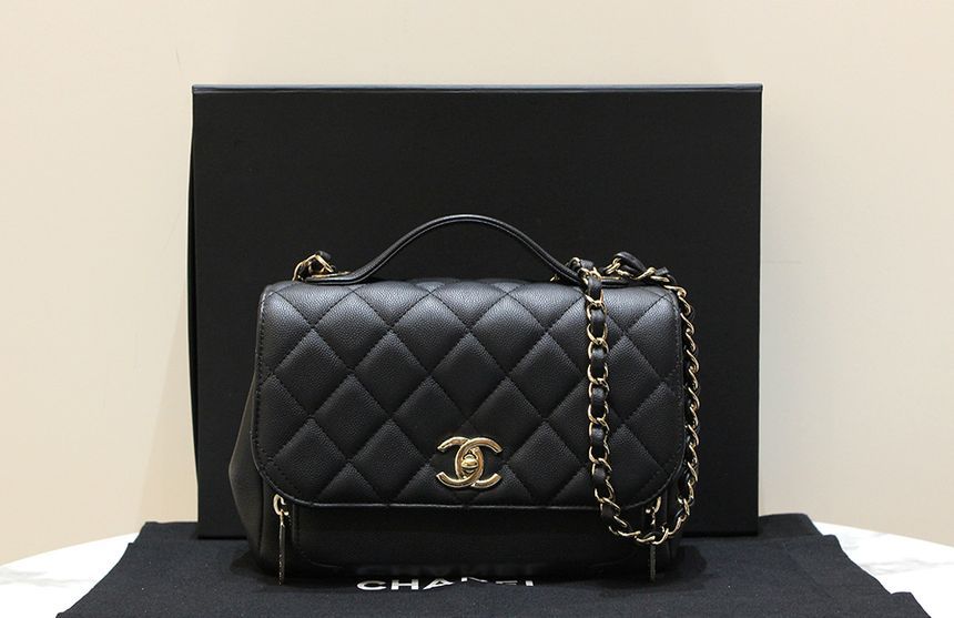 CHANEL Caviar Affinity Business Medium Black Gold Tote Shoulder Bag A93607