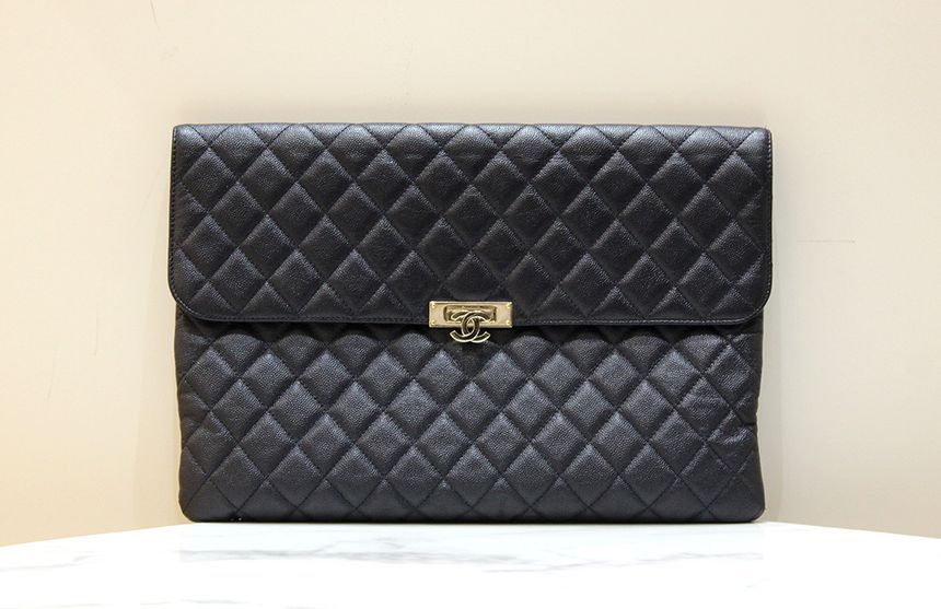 CHANEL Classic Caviar Class Navy Gold Pouch Clutch 29A84053 SKU