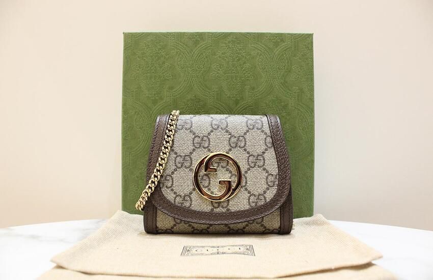 Gucci Blondie Medium Beige Ebony Chain Wallet Shoulder & Crossbody 725219