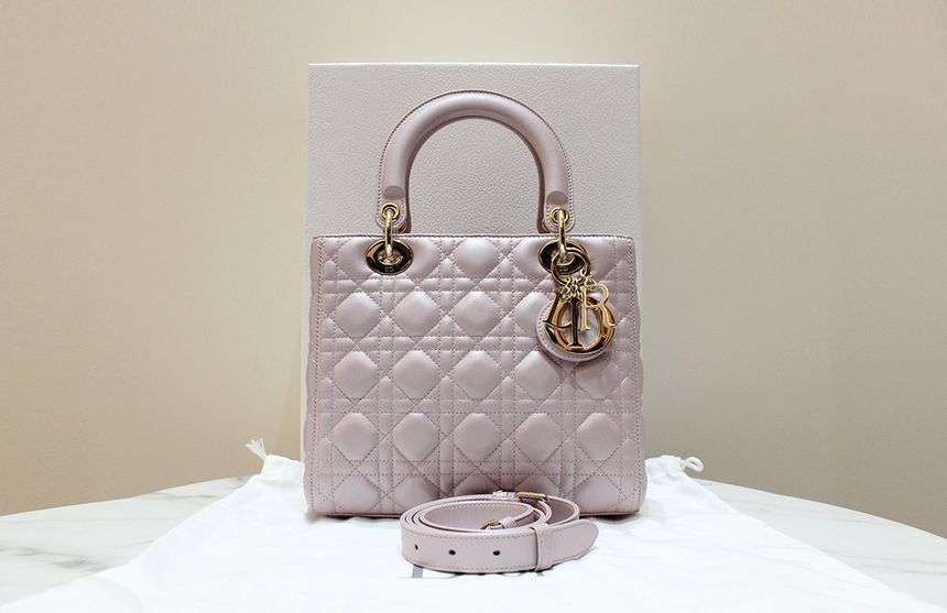 Dior Lady Bag Pearl Pink Medium Tote & Shoulder Bag M0550 S-Class