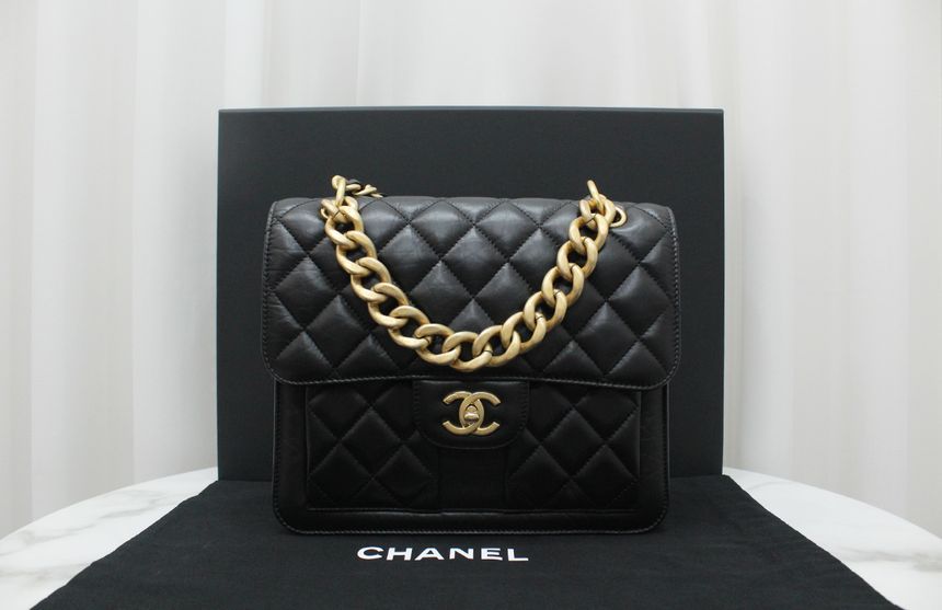 CHANEL CC Logo Square Black Backpack with Internal Chip AS4031