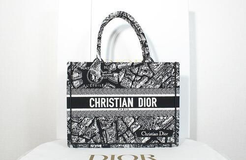 Dior North Tote Medium Delight Pland Paris Embroidery Black White Tote Bag M1296