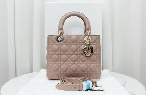 Dior Lady Bag Lambskin Pad Pink Medium Tote & Shoulder Bag M0565 A+ Grade [SKU]