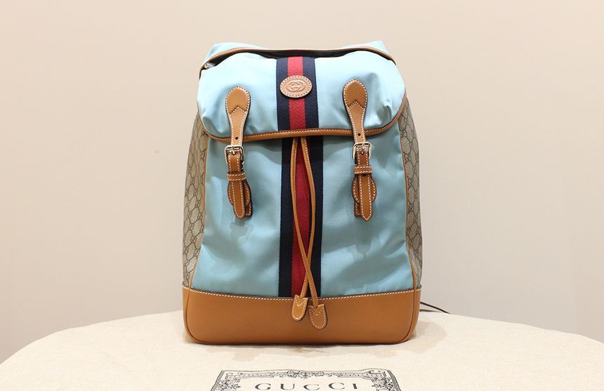 Gucci GG Web Stripe Light Blue Backpack 696013 S Grade