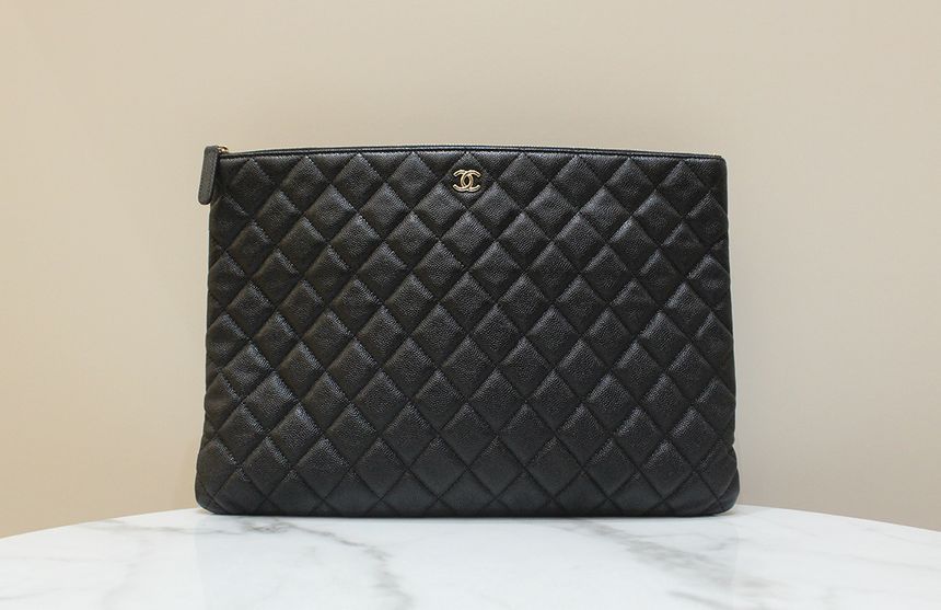 CHANEL Classic Caviar Large Black Gold Pouch & Clutch 23rd A82552 A+ Grade SKU