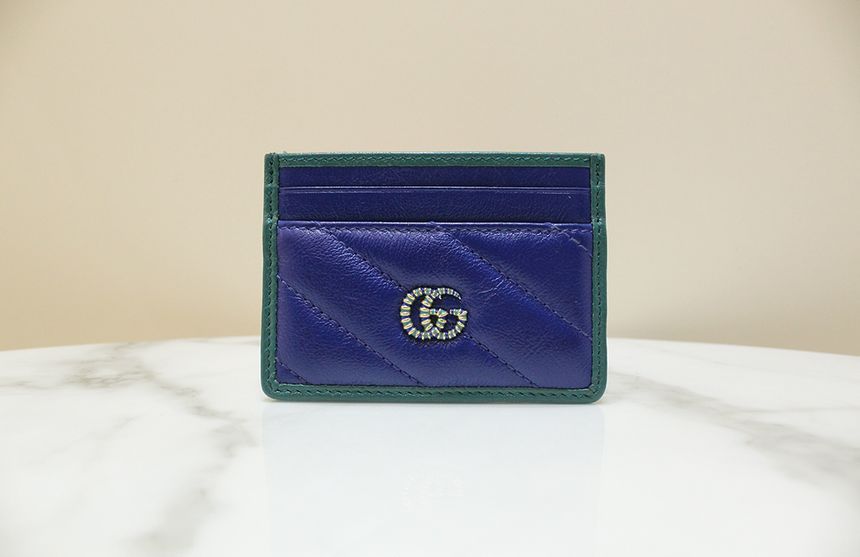 Gucci GG Monogram Blue Card Wallet 573812 S-Grade