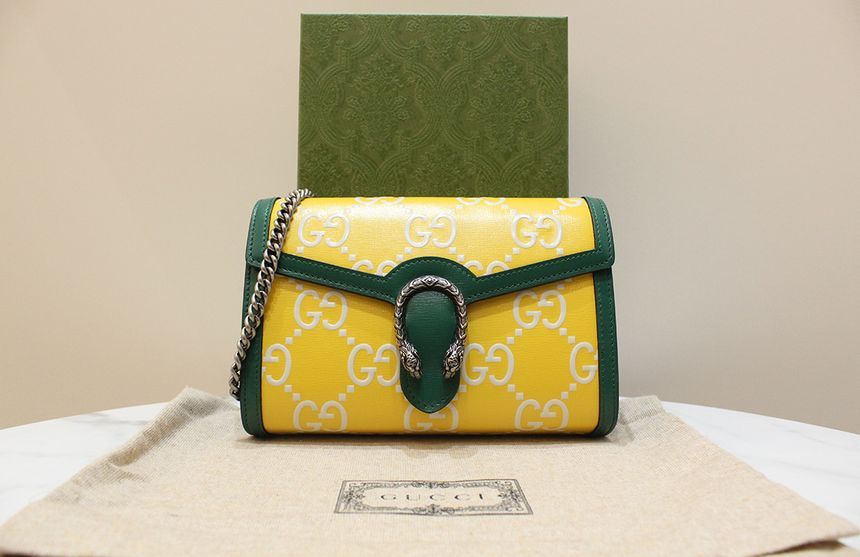 Gucci GG Dionysus Embossed Yellow Green Mini Chain Shoulder & Crossbag 401231 S-Condition
