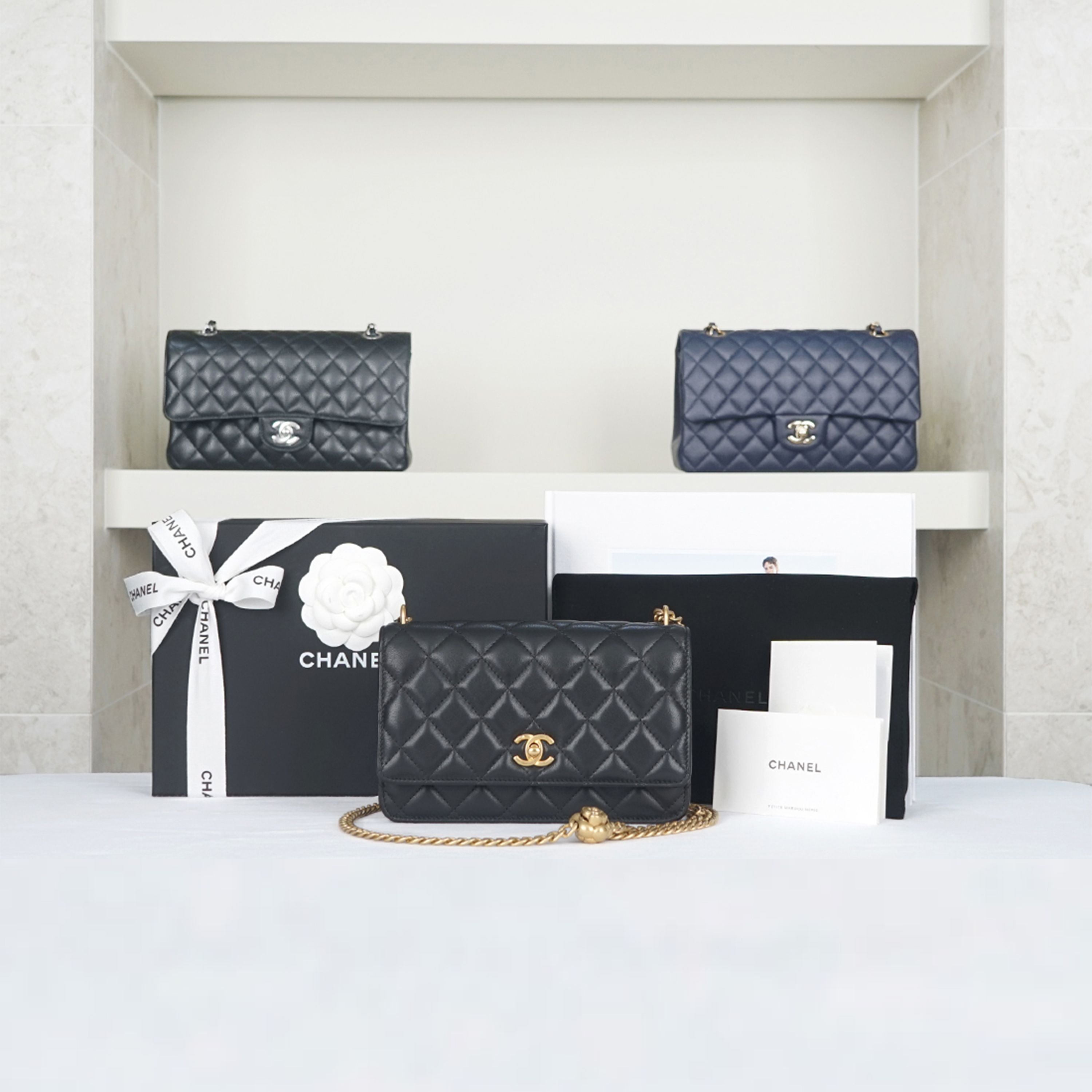 CHANEL Camellia Gold Ball WOC with Lambskin AP3297