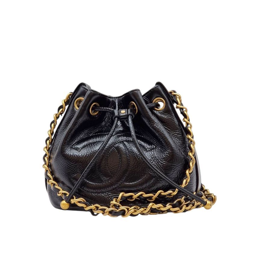 CHANEL Vintage CC Logo Calfskin Drawstring Bucket Bag CHB022161
