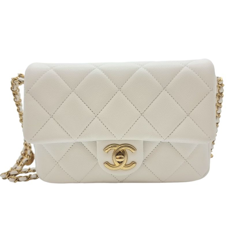 CHANEL Mini Unused Caviar White Flap Bag CHA091118