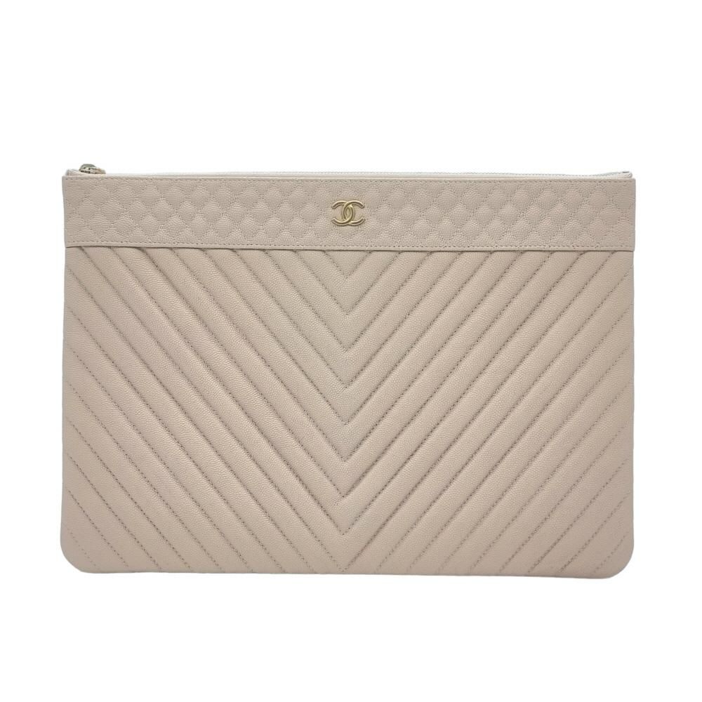 CHANEL Unused Chevron Clutch Pouch [L] SKU