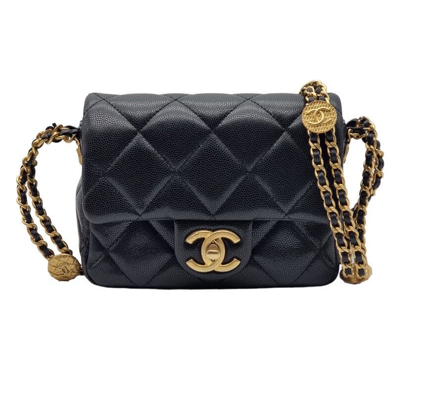 CHANEL Unused Caviar Classic Gold Medal Mini Flap Bag with Embedded Chips SKU3579