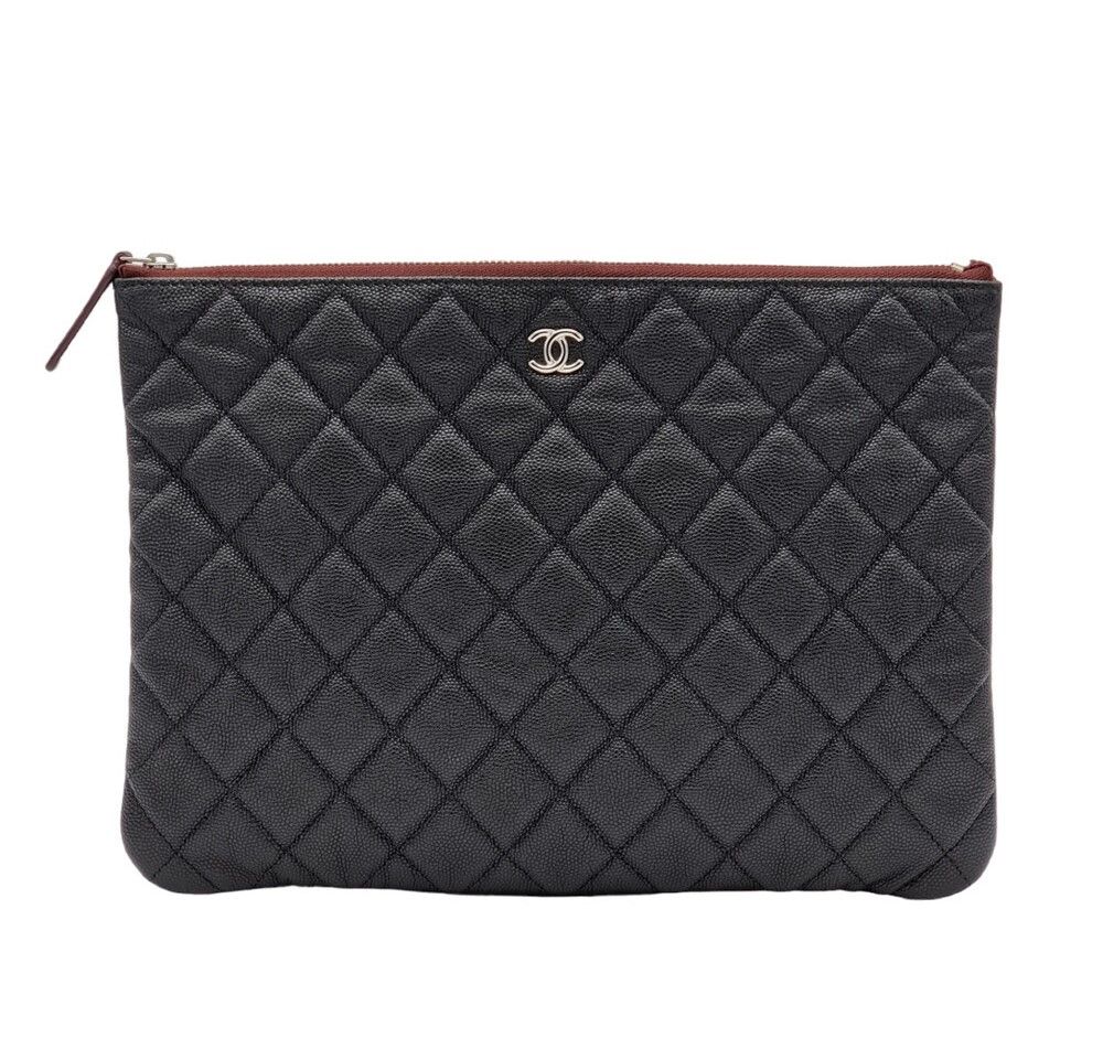 CHANEL Unused Classic Caviar Champagne Gold Clutch with Embedded Chips SKU: Medium