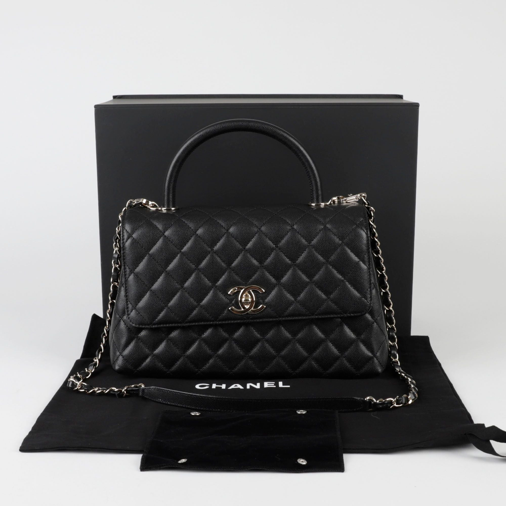 CHANEL Caviar Skin Coco Handle Medium Tote Shoulder Bag A92991