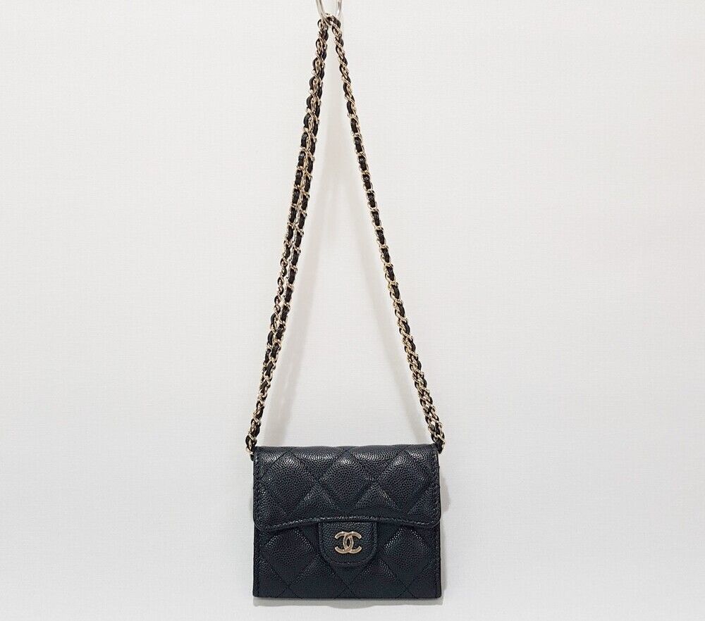 CHANEL Classic Chain Card Holder Caviar Crossbody with Embedded Chip AP0238
