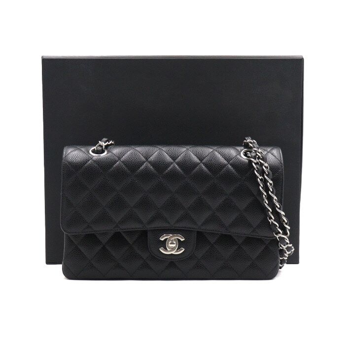 CHANEL Classic Black Caviar Medium Flap Chain Shoulder Bag A01112