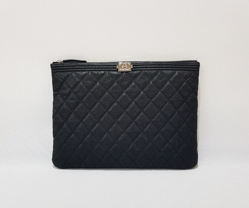 CHANEL Black Lambskin Boy Clutch New Medium - SKU