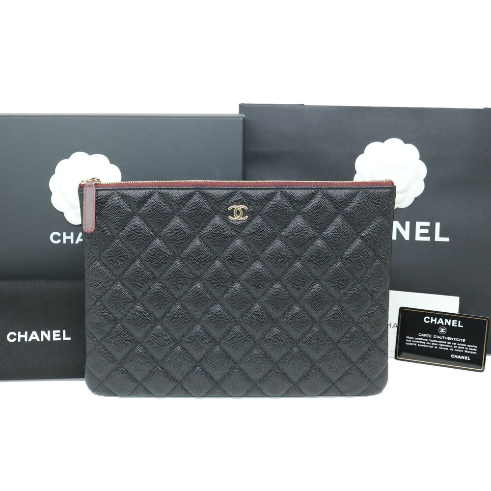 CHANEL Classic Caviar Medium Gold Clutch Bag 31 with Full Set A82545