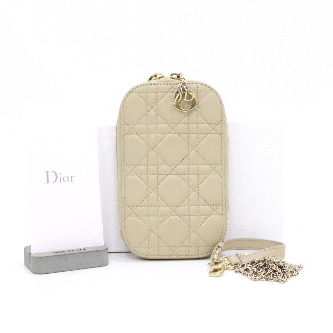Dior Powder Beige Lady Ramskin Phone Holder Crossbody AA50225 S0872ONMJ