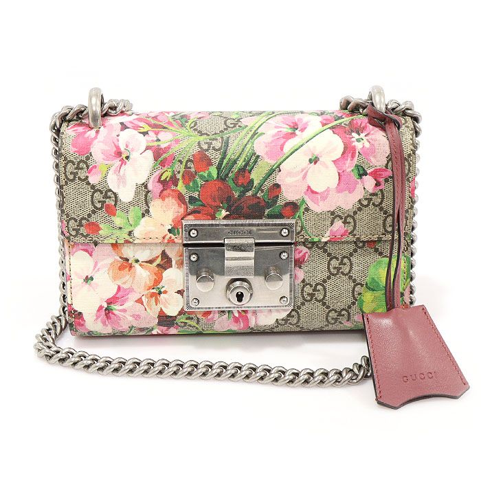 Gucci Supreme Canvas Bloom Print Chain Paddle Lock Small GG Shoulder Bag 409487