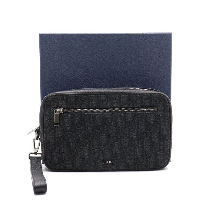 Dior Black Oblique Jacquard Strap Men's Toiletry Pouch Bag aa50175